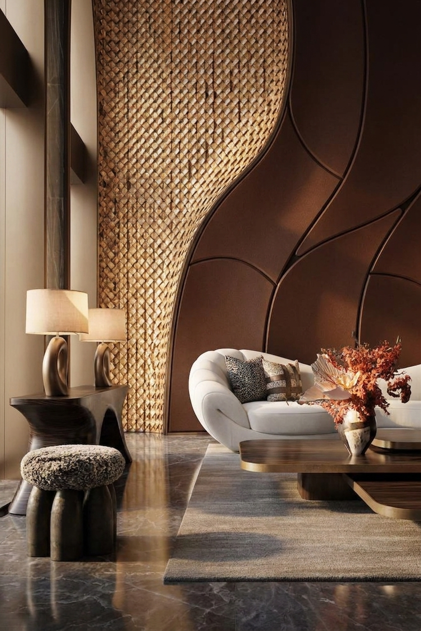 Luxury lounge with woven wall