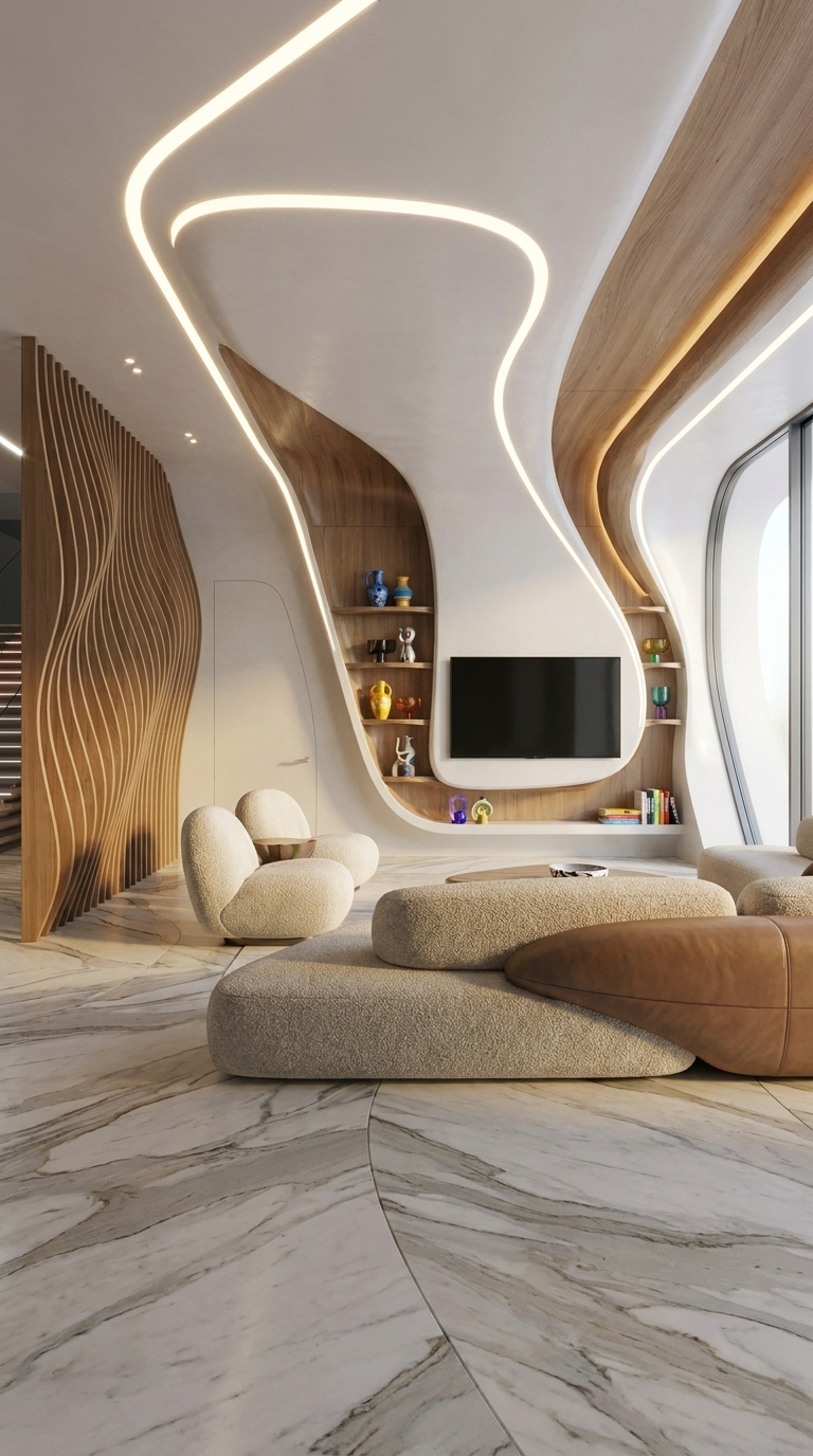 Curved organic living room interior